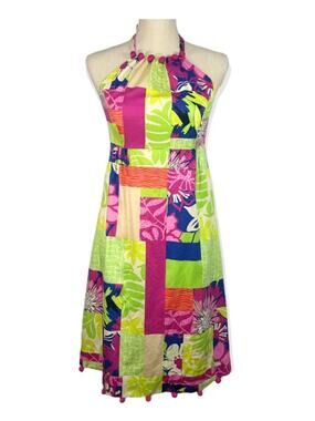 Lilly Pulitzer Brighton Halter Dress sz 6 Thatch Patch Patchwork